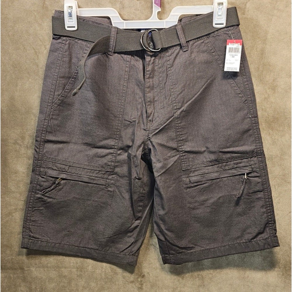 Route 66 Mens Belted Ripstop Cargo Shorts Dark Gray Charcoal Size 32 NWT